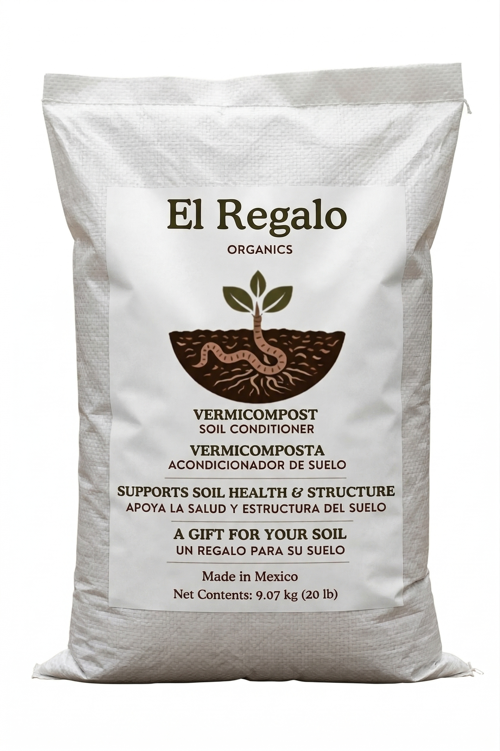 El Regalo Organics 20 lb vermicompost bag.