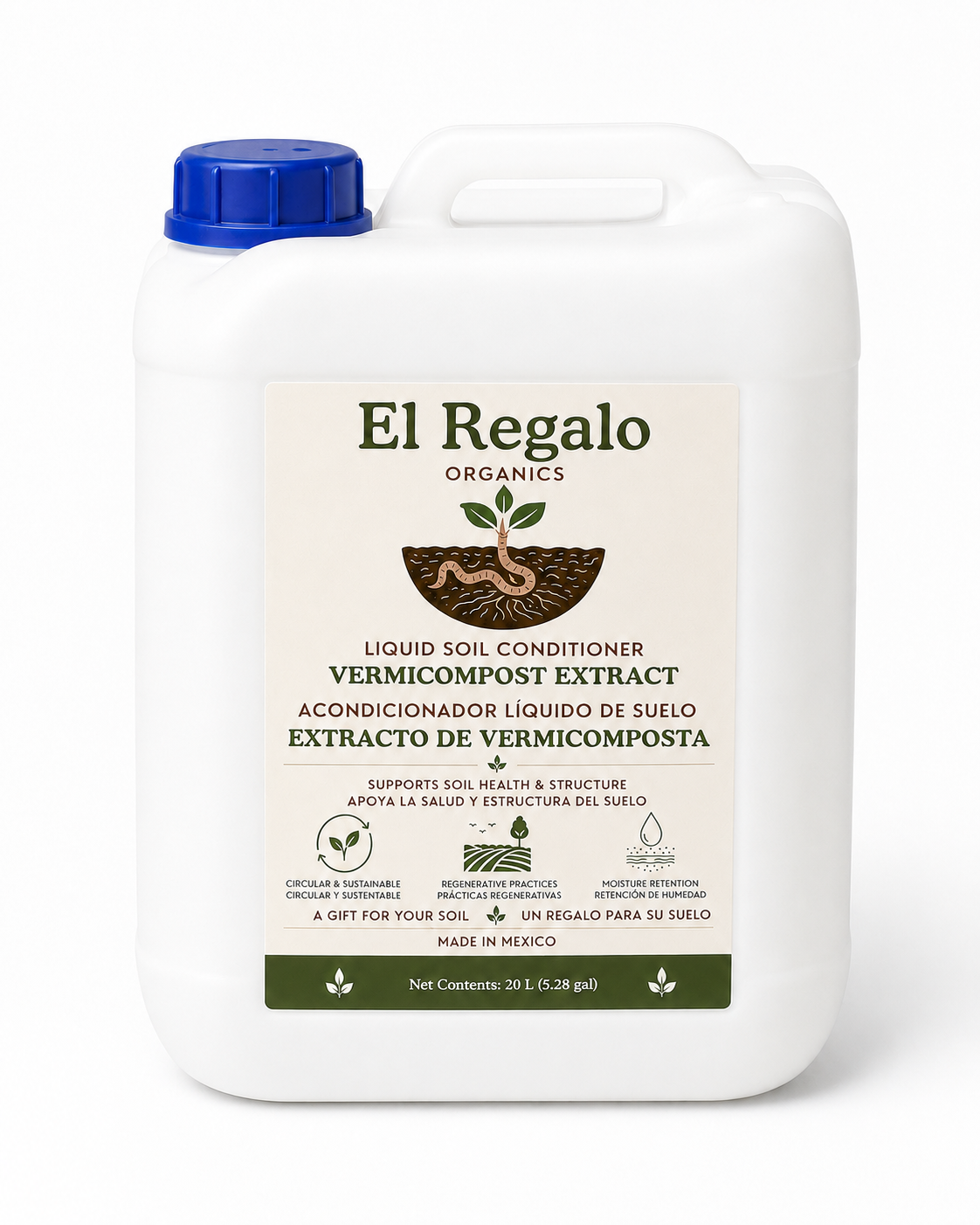 El Regalo Organics 20 L liquid container.