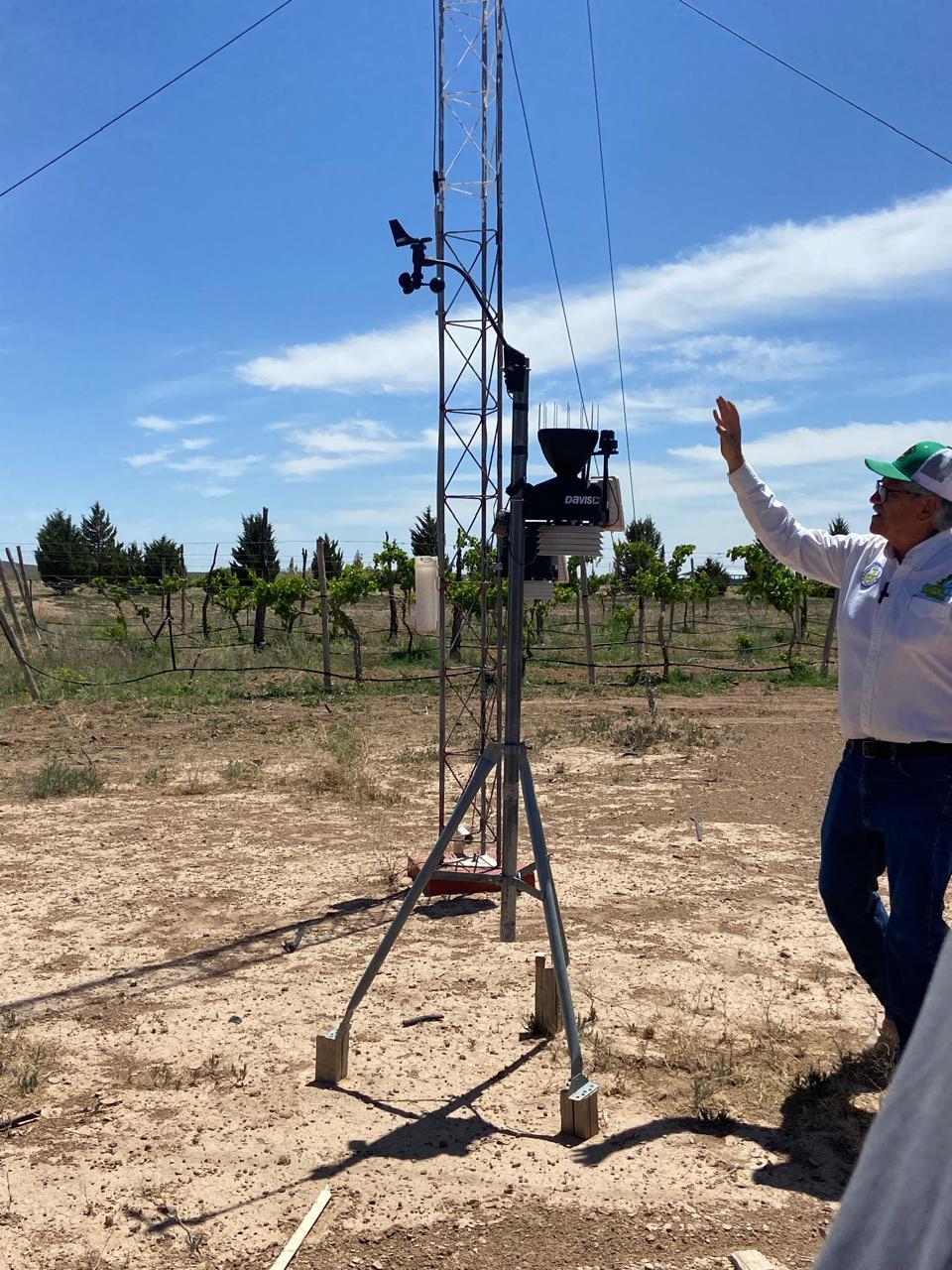 Weather station and climate-monitoring equipment in the field at Rancho El Regalo.