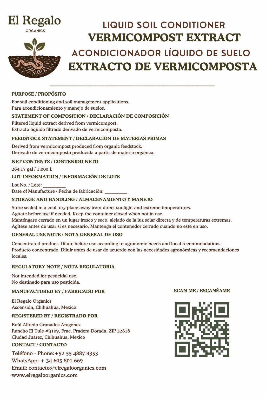 Back label for the liquid product.